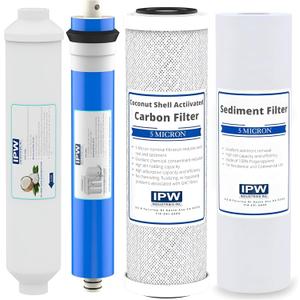 IPW Industries Universal 4-Stage Under Sink Reverse Osmosis Replacement Filter Kit | Replace Every 6-12 Months for Pure, Refreshing Water (4 Piece Set)