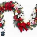 FairyLee 6ft Battery Operated Christmas Garland with 20 LED Lights & Timer, Pre-Lit Artificial Garland for Mantle, Staircase, Table, Indoor Outdoor Xmas Holiday Decor, Red Bow