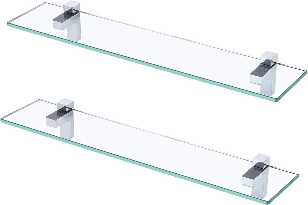 KES 24-Inch Tempered Glass Bathroom Wall Shelves, Polished Chrome, 2-Pack