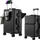 2-Piece Hardshell Zipperless Luggage Set, 20/26" Aluminum Frame Hardshell Spinner Luggage, Airline Approved Carry-On Luggage, TSA Lock, 360 Quiet Wheels With Cup Holder (Black), Medium