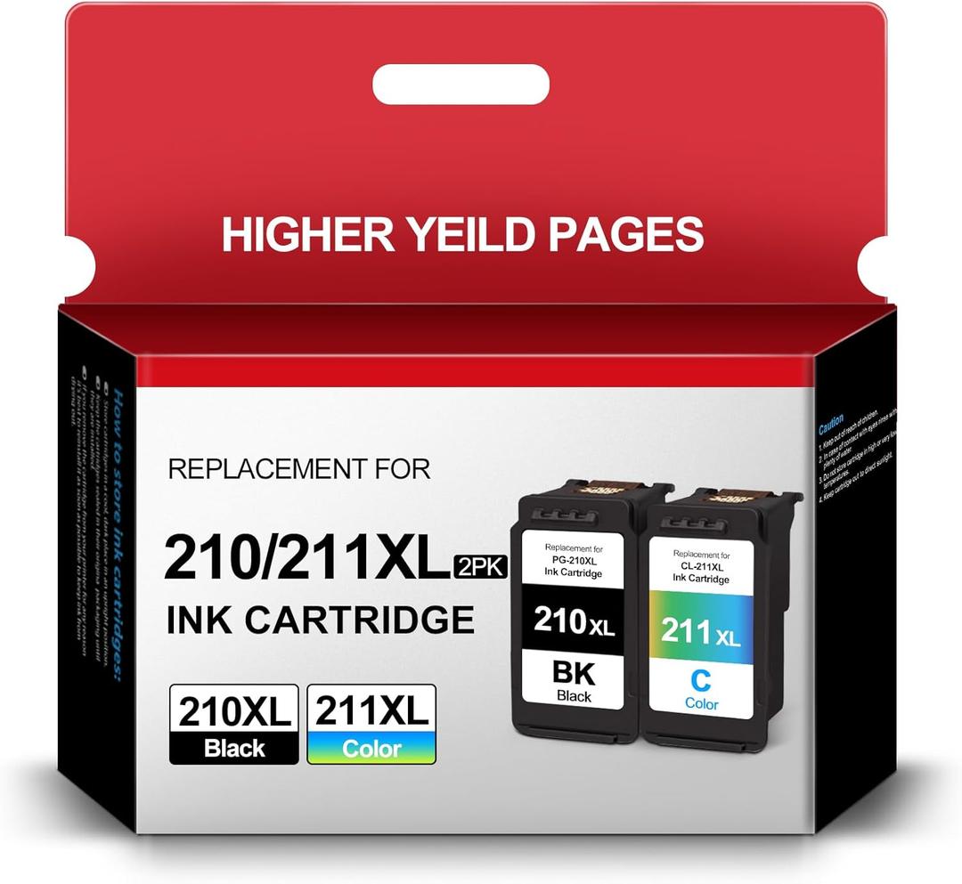 210XL and 211XL Ink Cartridges Replacement for Canon PG-210XL CL-211XL for Pixma IP2702 MX410 MP495 MP230 MP240 MP280 MX340 MX350 MX360 (1 Black 1 Tri-Color)