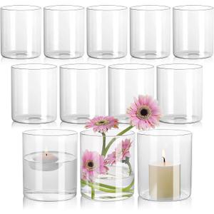 SUPMIND 12Pcs Glass Cylinder Vase for Centerpieces 5 Inch Clear Flower Vases Bulk, Glass Hurricane Candle Holder Small Floral Vases for Table, Floating Candle Vase for Wedding Home Dcor