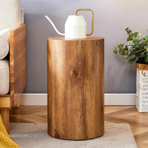 Rustic Brown Small Coffee Table Modern Drum-Shape Bedside Table Nightstand for Bedroom Living Room Round Wood Side End Table Beside Sofa Couch -Fully Assembled (12 x 12 x 19.7 H)