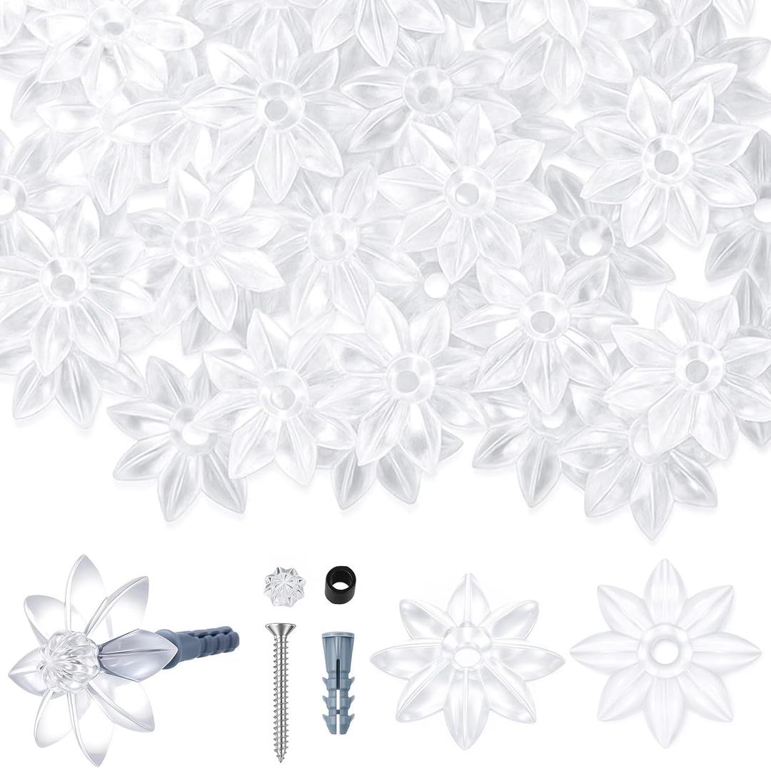 CroBlissful 50 Pack 1.5" Clear Mirror Rosettes Mirror Holder Clips Decorative Rosette Washers Hardware with Screws and Rubber Anchors for Home Wall Ceiling Decor