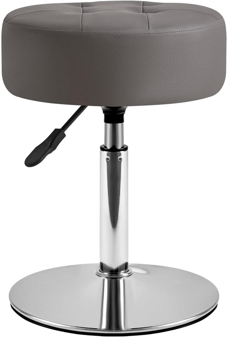 IBUYKE Height Adjustable 360Swivel Vanity Stool, Tufted Round Vanity Chair for Makeup Room, Faux Leather Vanity Stool for Bathroom, Living Room, Modern Ottoman, Gray WBD025G