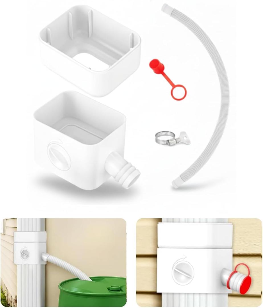 Downspout Diverter, Diverter for Downspout, Rain Barrel Diverter Kit Downspout 3"x 4" and 2"x 3", Rain Barrel Diverter Kit with Adjustable Valve, Diverts Water Into Rain Barrel,4.6ft Hose - White