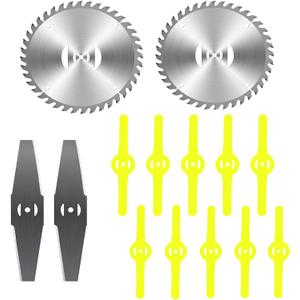 Weed Wacker Blade, Lithium Battery Lawn Mower Replacement Blade, 2 6 Circular Saw Blades, 2 One-Piece Alloy Steel Blades and 10 Plastic Blades for Power Weed Eaters and Lawn Trimmers