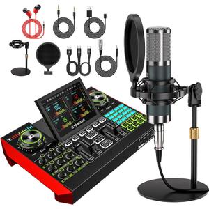 G10 podcast equipment bundled with an audio mixer integrated podcast production studio, equipped with a P15 microphone, used for live streaming, podcast recording PC, and YouTube Recording