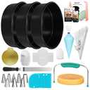 RFAQK 133PCs Round Cake Pans Sets for Baking + Cake Decorating Kit with NonStick 8 Inch Cake Pan Set of 3 -Icing Tips,Cake Leveler,Spatula, Multifunctional Cake Pan, Baking Supplies Gift & eBook