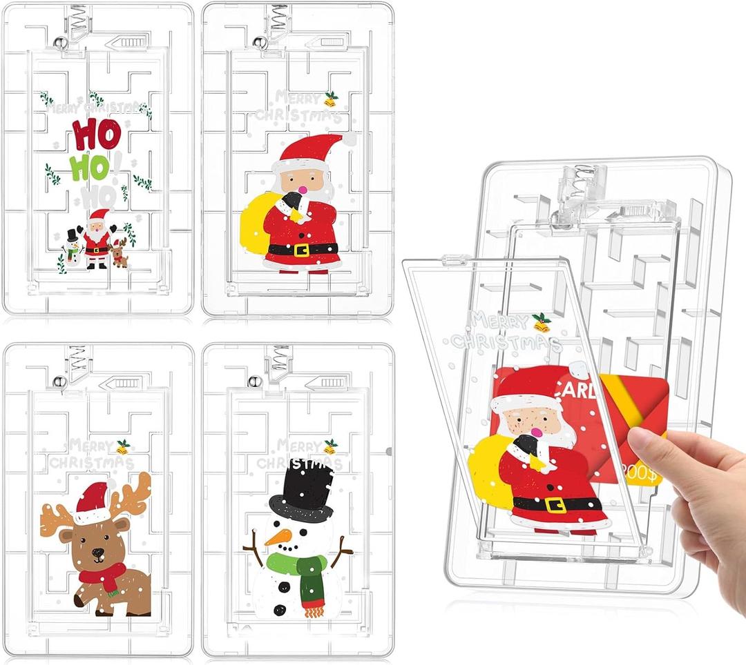 4pcs Gift Card Holder Maze Christmas Fun Money Puzzle Game Gift Card Holder Box Maze, Stocking Stuffers for Adults Birthday Christmas Party Favors