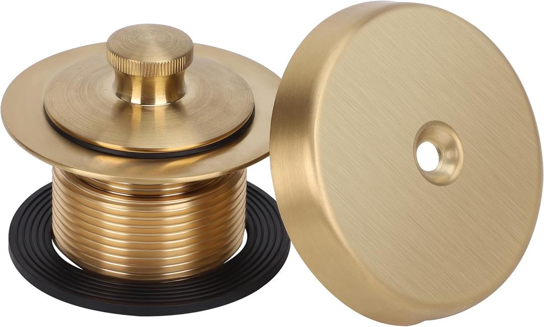 PRIMSOPH Lift Turn Tub Drain Trim Kit with One Hole Overflow Faceplate Conversion Kit Assembly Universal Fine Coarse Thread Replacement Brushed Gold
