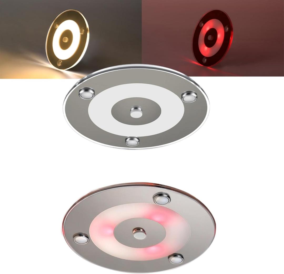 4" Super Slim RV Boat LED Dome Light DC12V Acrylic Interior Light for Motorhome Yachts Trailer Lighting, Built-in Dimmer Switch & Red Nightlight, Flush Mount 2Pack (3000K) (4 Warm White)