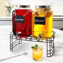 2 Gallon Drink Dispensers for Parties, 2 Pack Glass Beverage Dispenser with Stand & 18/8 Stainless Steel Spigot, Lemonade Jug for Wedding, Picnic, BBQ