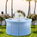 Outpain Baby Blue Spandex Round Tablecloths for 72 inch Tables, Stretchy 132 inch Fitted 6FT Round Table Cloth with Wrinkle Free Skirt for Wedding Parties & Banquets