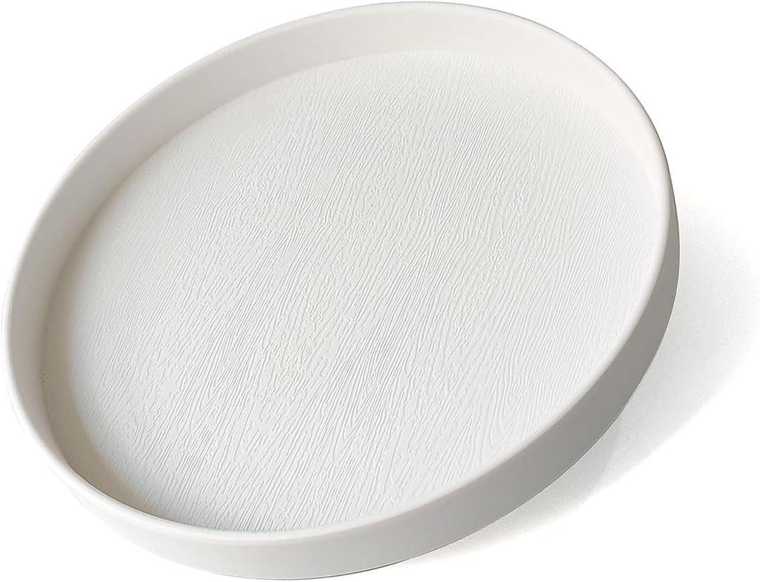 White Round Small Tray (6.5 inch) for Bathroom & Kitchen Decor - Decorative Vanity Tray, Coffee Table Tray, Countertop Organizer for Perfume, Soap, Jewelry - Sturdy Plastic Serving Tray