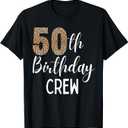 50th Birthday Squad Party Crew with Leopard Print T-Shirt, M