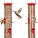 ERYTLLY 2 Pack Bird Feeders for Outdoors Hanging with 6 Feeding Ports Extra Thick Solid Tube Transparent Weatherproof Water Resistant Great for Attracting Birds Garden