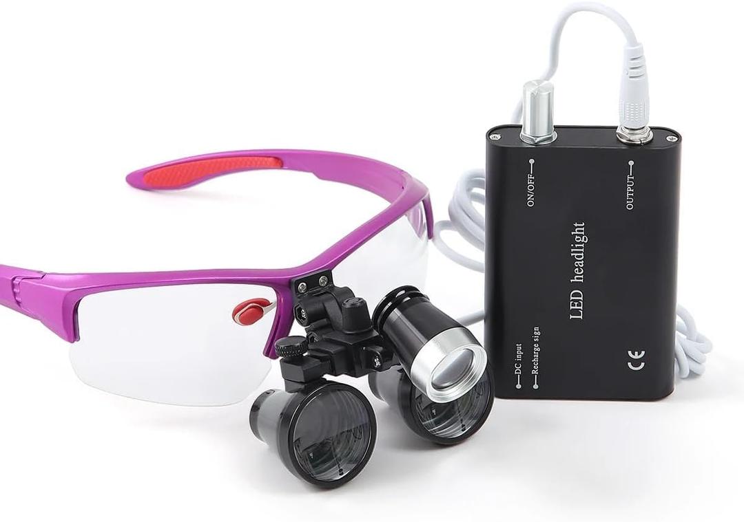 Generic 2.5X 3.5X Magnification Binocular Loupe Dental Loupes Surgical Magnifier with Light Medical Operation Magnifying Glasses Portable Headlight Headlamp (3.5X-R), Purple
