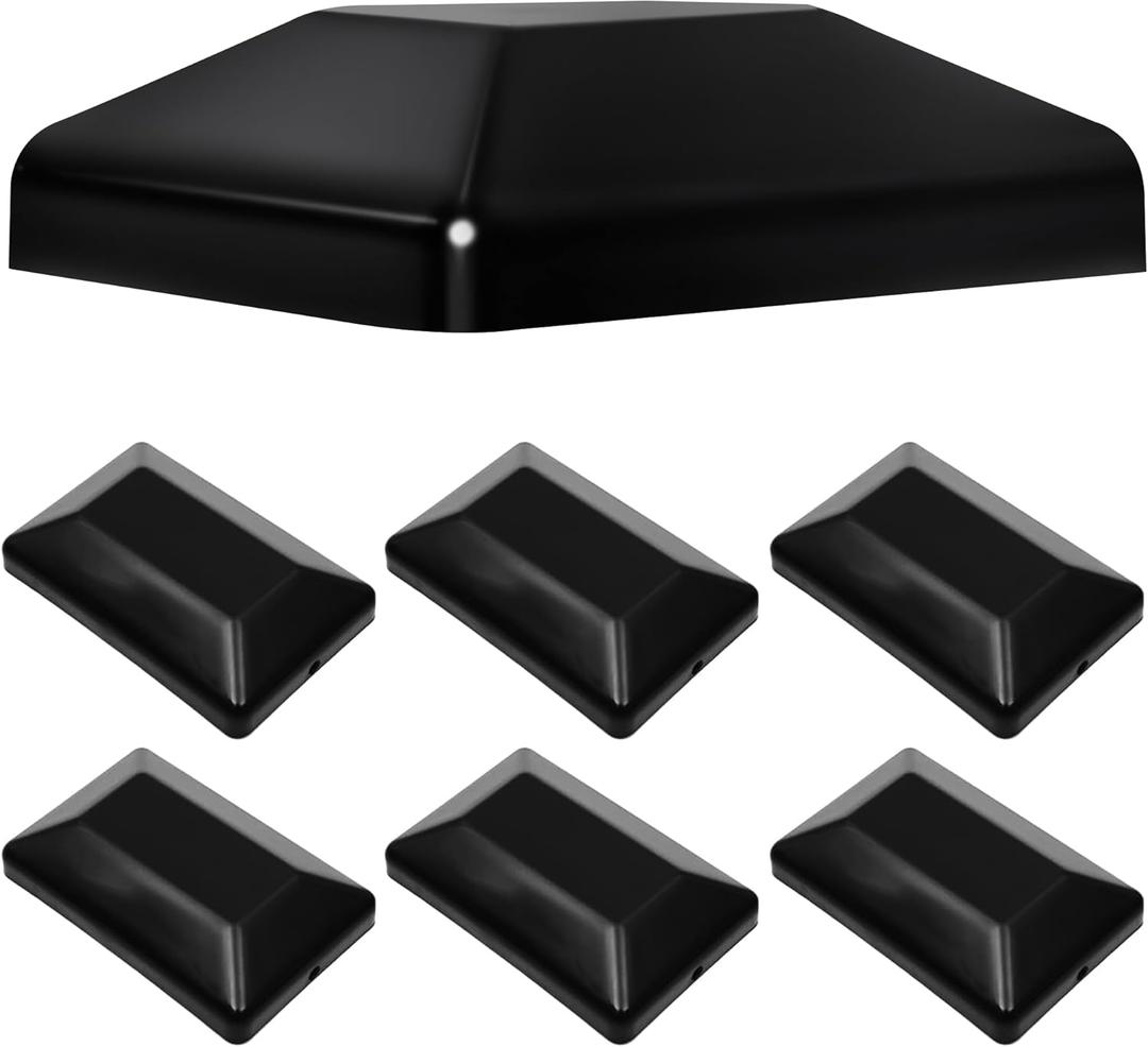 TonGass (6-Pack, Black) 4x6 (3 5/8"x 5 5/8") Wood Fence Post Caps, Wooden Fence Deck Post Covers, Durable Plastic Water-Proof and UV-Proof, Protect Wooden Poles from Cracking and Rotting