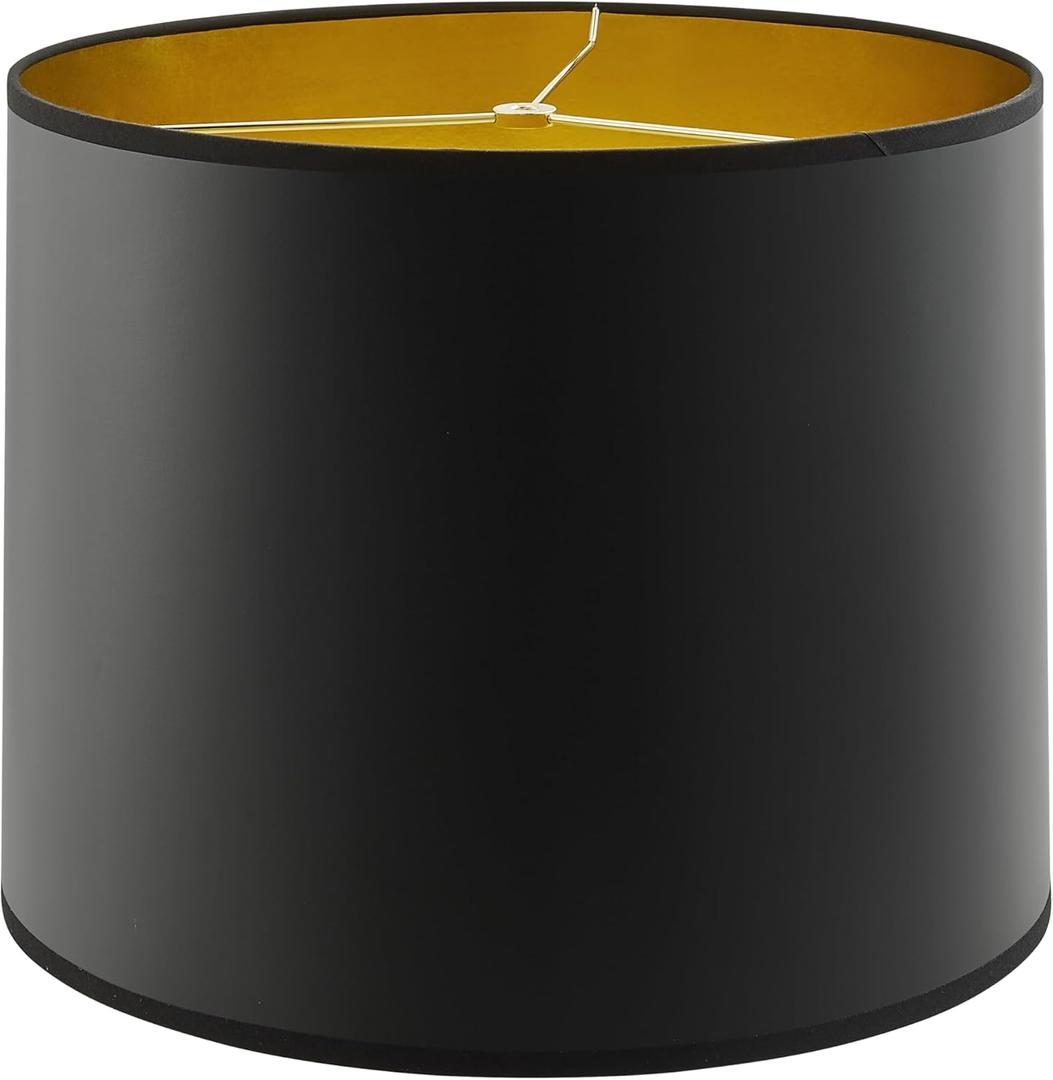 Aspen Creative 31099 Transitional Hardback Drum (Cylinder) Shaped Spider Construction Lamp Shade in Black with Gold inside Washi Paper, 16" wide (16" x 16" x 12")