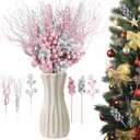 Shinymoon 72 Pcs Silver Pink Christmas Tree Picks and Sprays Decorations 17'' 12'' 8.6'' Artificial Glitter Christmas Flower Berry Branches Stems for Xmas Tree Wreath Vase Filler Holiday Decor