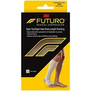 FUTURO Open Toe/Open Heel Knee Length Stocking, Firm Compression (20-30 mm/Hg), For Standing or Sitting All Day, Beige, Medium, Unisex, 1 Stocking M