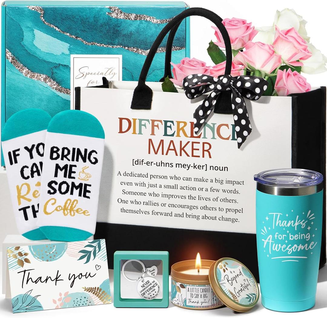 Thank You Gifts for Women, Administrative Professional Day Gifts, Employee Appreciation Gift for Coworkers, Office Farewell Thank You Gift Basket for Teacher Nurse Mom Boss Hostess w/ Canvas Tote Bag A1.thank You