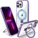 Magnetic Case for iPhone 13 Pro Max - [Built-in Invisible Stand] [Compatible with MagSafe] [Military Grade Drop Protection] Anti-Yellowing Hard Back Silicone Edge Cover, 6.7", Clear Purple