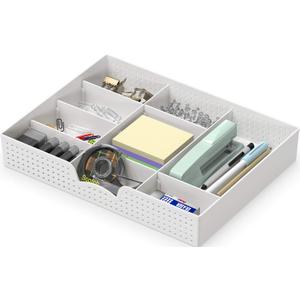 Simple Houseware Drawer Organizer Tray with 9 Adjustable Compartments, White
