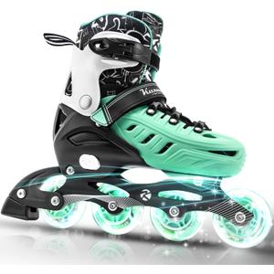 Inline Skates for Kids and Adult, Adjustable Fun Illuminating Skates for Girls, Boys, Women and Men Outdoor and Indoor, Beginners (Large-Youth & Adult, green)