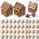 DoubleFill 48 Pcs Wood Gingerbread House DIY Craft Kit for Kids DIY Christmas Village Houses for Holiday Classroom Activities with 12 Color Markers Paint Your Own Wooden Birdhouse Set for Kids Gifts