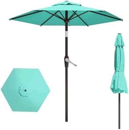 7.5FT Patio Umbrella Table Market Umbrella w/Tilt and Crank Heavy-Duty Round Outdoor Umbrellas for Garden, Deck, Backyard, Pool and Beach, Cerulean