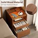 Solid Wood Nightstand,LED Nightstand with Charging Station,Narrow Bedside Table with Jewelry Box,Small Night Stand with Wheels,Modern Night Stand for Bedroom,Living Room,Dressing Room