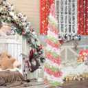 5FT Artificial Pencil Christmas Tree, Red Green White Pop Up Small Christmas Tinsel Tree, for Home Holiday Porch Fireplace Xmas Indoor Party Decoration.