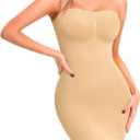 Fortix Strapless Shapewear Slips for Under Dresses Strapless Full Body Shaper Tummy Control Dress Slip Seamless (Beige, S)
