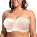 Women's Strapless Bra B/C/D/DD/DDD/G 1/2 Cup Seamless Plus Size Balconette Bra H059 (44DDD, Skin)