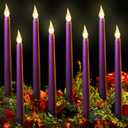 Enhon 8 Pieces Purple Flameless Advent Taper Candles 10 Inch Flickering LED Battery Operated Candles for Wedding Dinner Church Spell Holiday Christmas Advent Rituals