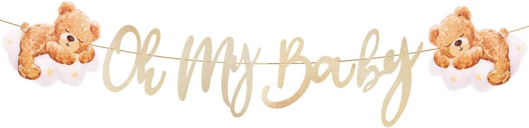 Baby Shower Banner, Oh My Baby Banner Sign for Backdrop Decorations Cute Bear Welcome Garlands for Party Decor