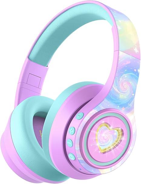 iClever Auraa Active Noise Cancelling Headphones for Kids, LED Light Up, Bluetooth 6.0, Safe Volume 80dBA, 47H Play Time,Fast Charging,Kids Headphones Wireless with Mic AUX Cord for Travel iPad,Purple