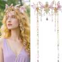 FRESHME Renaissance Elf Fairy Crown - Fairy Headband with Purple Butterfly Wings Elf Headpiece with Tassel Elven Tiara Wedding Renfaire Dress Up Cosplay Christmas Accessories for Women