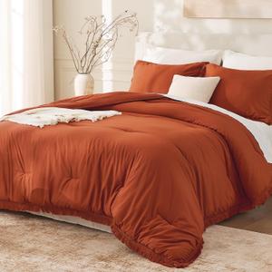 Andency King Size Comforter Set Burnt Orange, 3 Pieces Boho Terracotta Soft Lightweight Bedding Comforter Sets, Rust Tassel All Season Bed Set (104x90In Comforter & 2 Pillowcases)