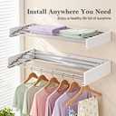 Foldable Wall Mounted Clothes Drying Rack 32’’, Retractable Laundry Room Drying Rack Clothing, Hidden Space Saver with Wall Template, 5 Rods, White