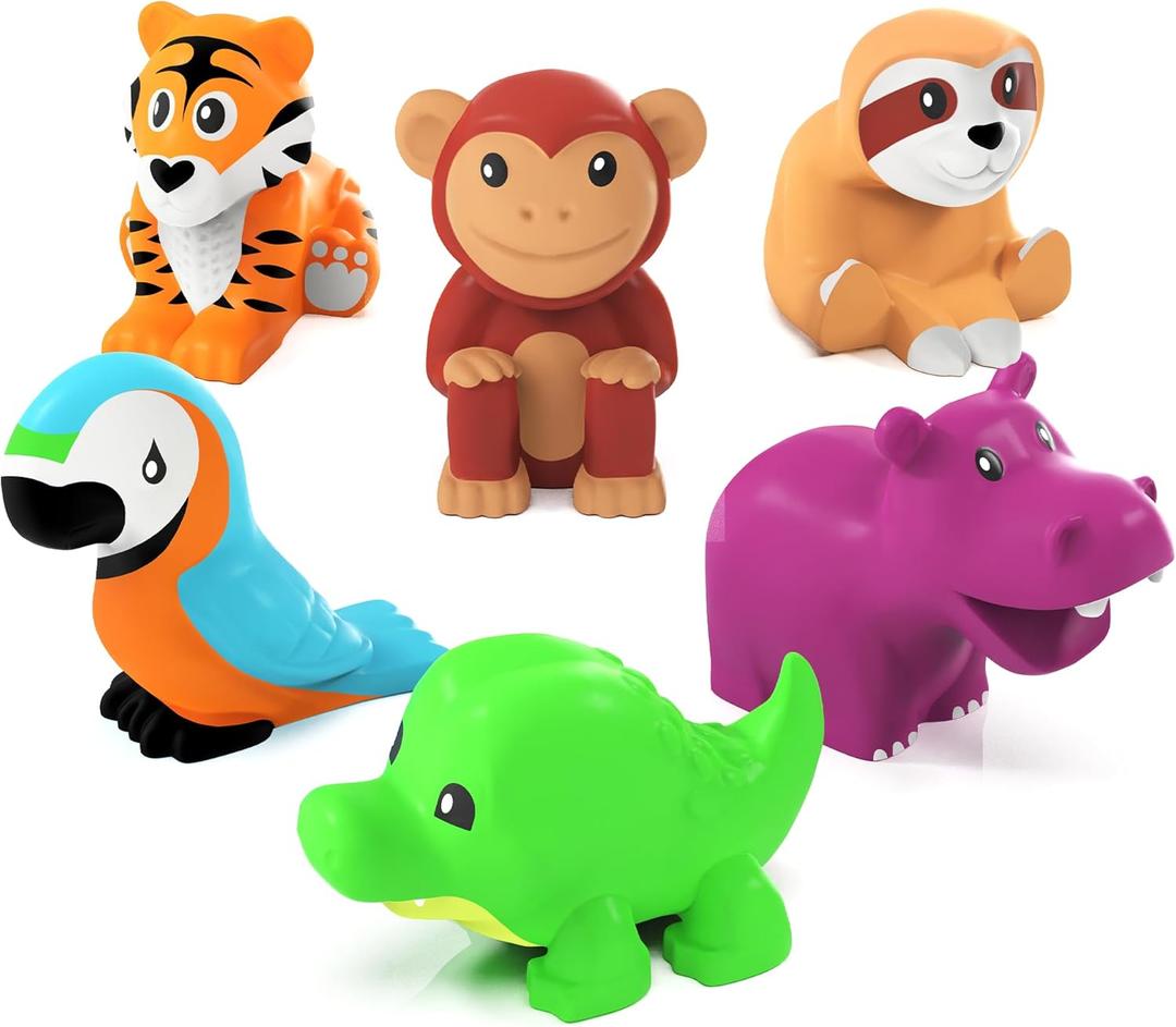 Tub Works Rainforest Mold Free Bath Toys, 6 Pack | Sealed, No Hole Bath Toys Design Keeps Moisture Out | Soft, Squeezable & Float on Water | Easy-Grip Baby & Toddler Bath Toy | Great Baby Pool Toys