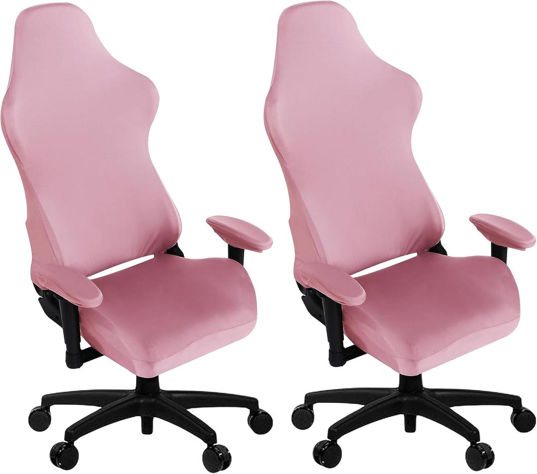 SARAFLORA 2 Pack Gaming Chair Cover, Stretchable Computer Chairs Cover Removable Office Chair Cover for Armchair, Swivel Chairs, Computer Boss Chair, Spandex Chair Slipcovers, Pink