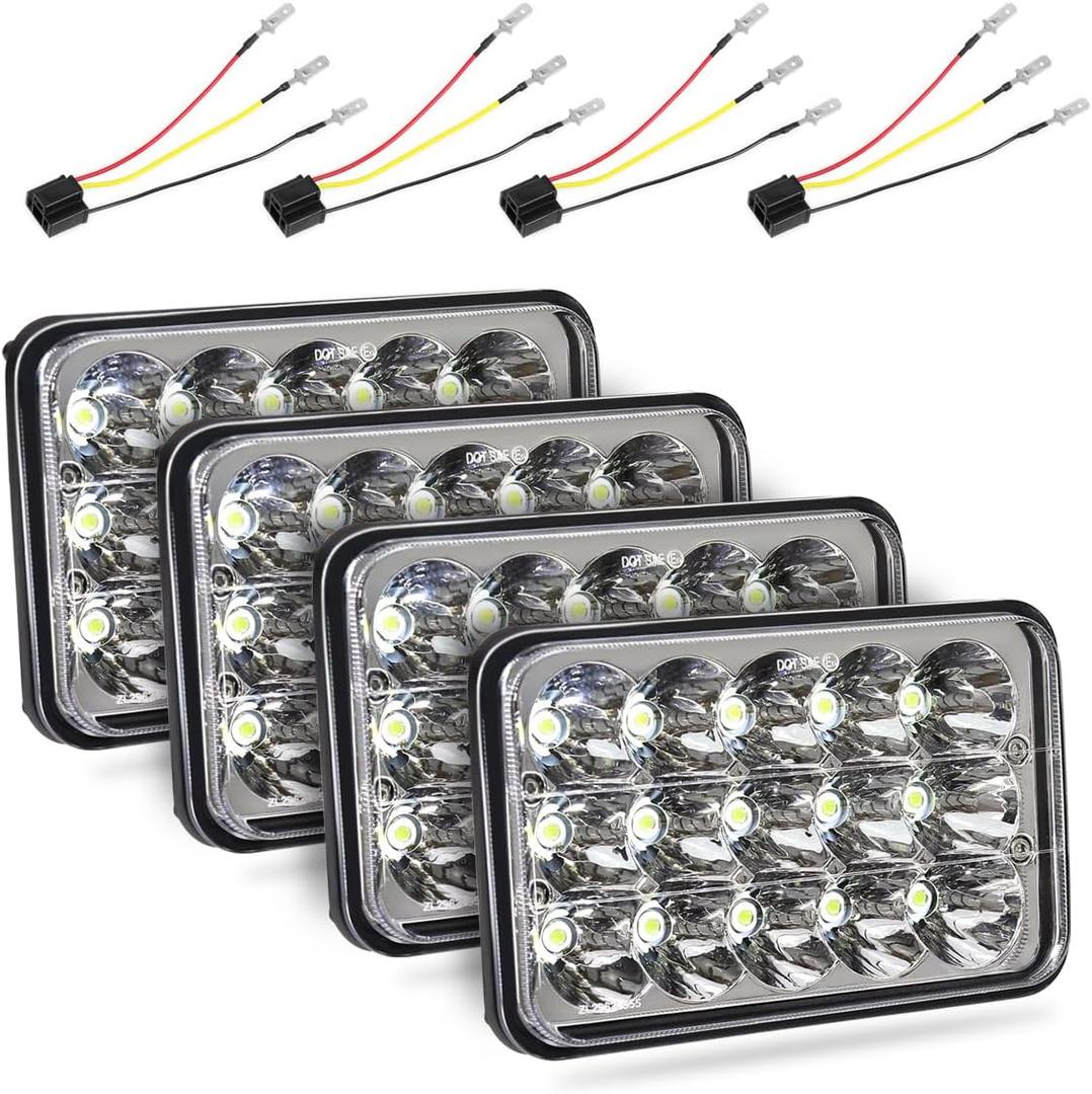 4x6 Headlights Led 4PCS w/H4 Socket Headlamp Compatible with The Following Models:Peterbilt Rectangular H4651 H4652 H4656 H6545 H4666 Kenworth Freightinger Ford Probe Chevy Cutlass