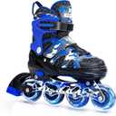 Kuxuan Boys Adjustable Inline Skates with Light up Wheels, Fun Illuminating Skates for Kids Girls Youth (Large(Kids 3-6 US), Black Came)