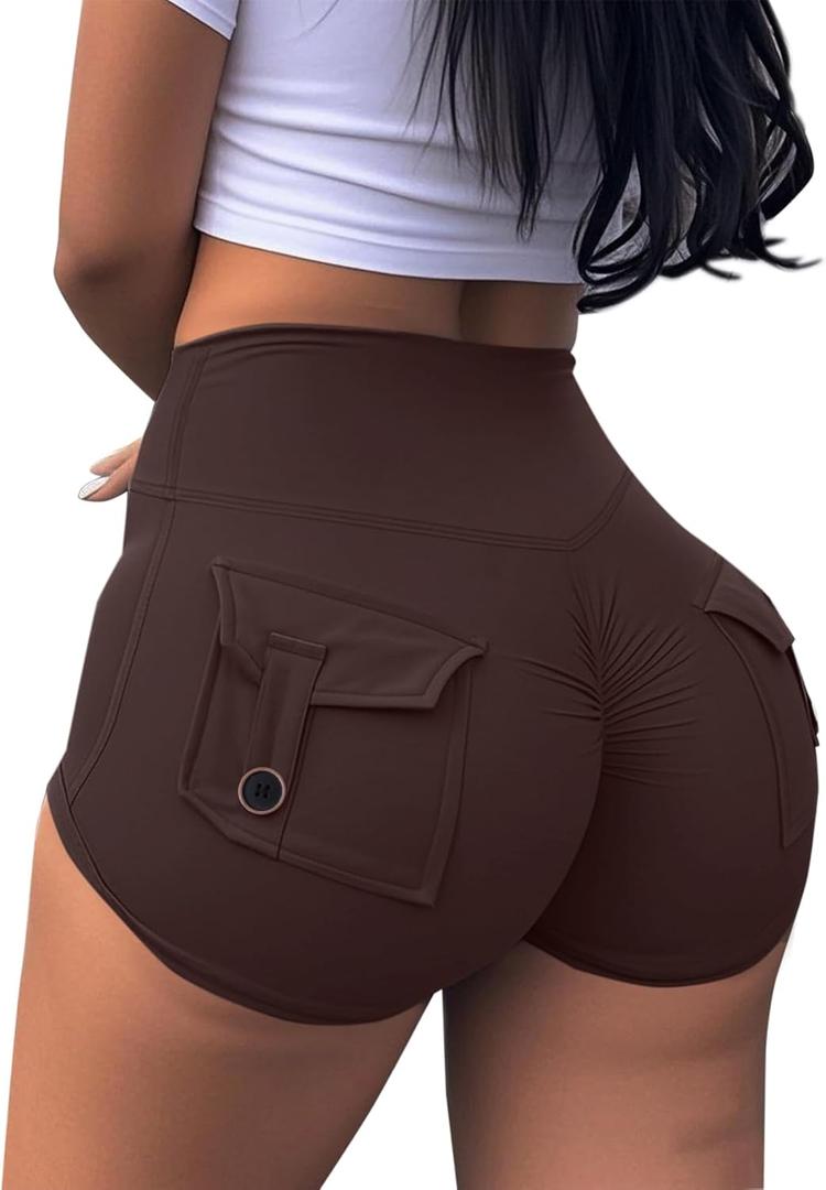Avanova Scrunch Butt Lifting Shorts for Women Sexy Booty Workout Yoga Gym Shorts Brown Medium (Brown, M)