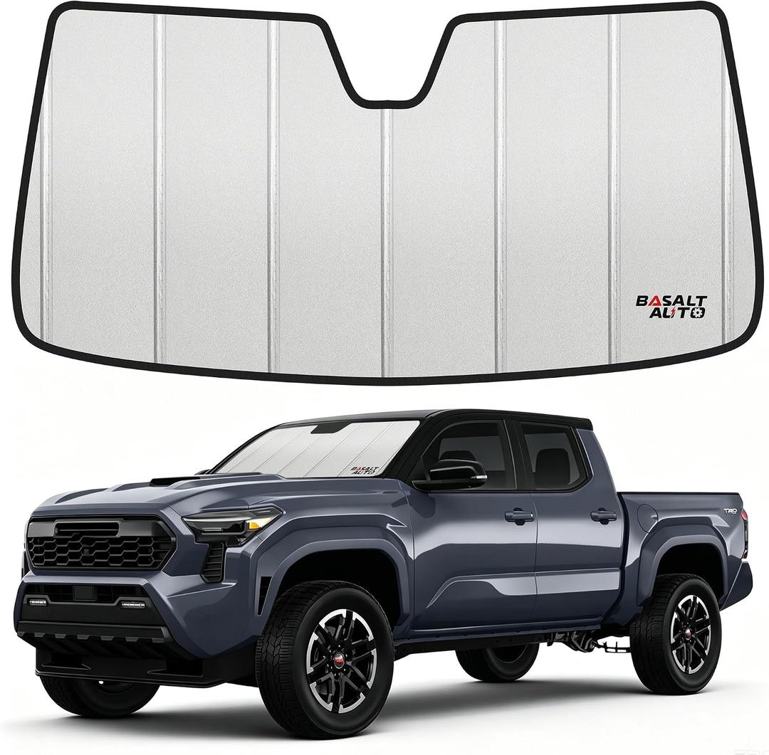 Windshield Sun Shade Deluxe Compatible for 2024-2025 Toyota Tacoma Silver Reflective 6 Layers Accordion-Folding Front Sun Visor