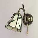 LITFAD Brass Wall Light Cone 1 Light Stained Glass Wall Sconce with Pull Chain Tiffany Style Decorative Wall Lamp for Bedroom Hotel Restaurant - Leaf