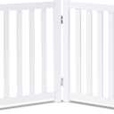 LZRS 2-Panel Wooden Free Standing Foldable Dog Gate Indoor Solid Hardwood 24" High, Step-Over Safety Pet Gate for Doorways, Stairs & Small Spaces - Indoor Use, White